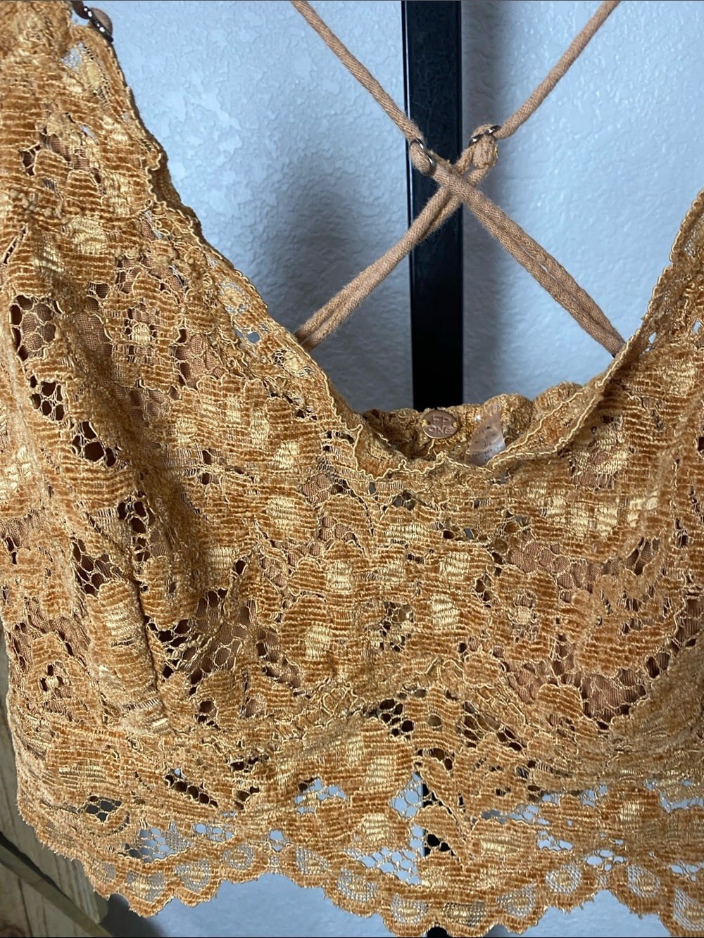 Free People Crochet Lace Bralette Top in Mustard 15-20ptp M 🍄🟫🌿🌵 - Picture 9 of 11